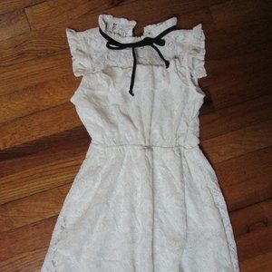 NWT Monteau Girls Off-White Floral Lace Sleeveless Black Tie Lined Dress 7/8